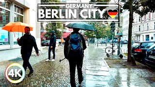 Heavy Rain Walk in Berlin, Germany | Walking in Prenzlauer Berg, Pankow District, Binaural Sounds