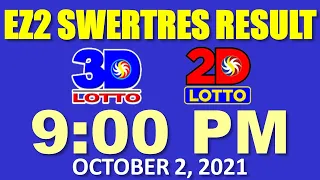 9pm EZ2 Swertres Result October 2, 2021 (2D Lotto, 3D Lotto Result Today)