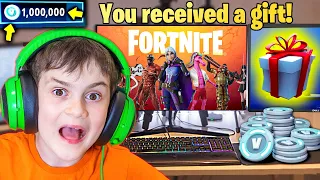 Kid Gets GIFTED $1000 V-BUCKS in fortnite!