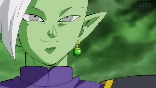 Zamasu says Ningen but every time he says Ningen he gets hit by a triggered Ningen