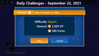 Microsoft Solitaire Collection | Pyramid  Expert | September 22, 2021 | Daily Challenges