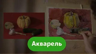 Натюрморт на красном фоне / АКВАРЕЛЬ / Анна Хопта