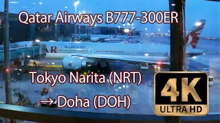 【4K Flight】Tokyo Narita (NRT) to Doha (DOH) B777-300ER Qatar Airways Night Flight カタール航空　成田→ドーハ