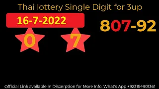 16-7-2022-Thai Lottery Single Digit For 3up