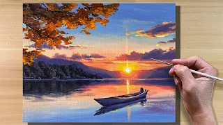Acrylic Painting Sunset Boat / Time-lapse