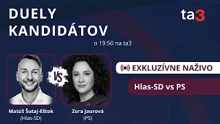 Duely kandidátov: Matúš Šutaj-Eštok (Hlas-SD) vs Zora Jaurová (PS)