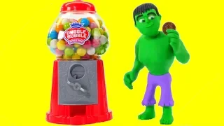 HULK & THE GUMBALL MACHINE ❤ Spiderman, Hulk & Frozen Elsa Play Doh Cartoons For Kids