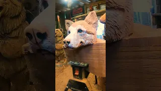 Husky Dog Head Wood Carving - Incredible Chainsaw Carving