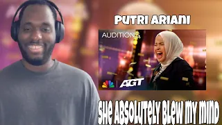 AMERICAN REACT TO Putri Ariani receives the GOLDEN BUZZER from Simon Cowell #reaction #fyp #amazing