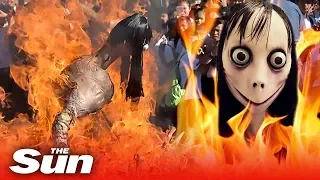 Momo effigy burned at the stake | Momo Challenge