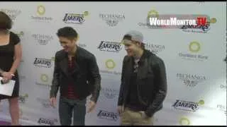 Glee Chord Overstreet and Harry Shum Jr. arrive at Lakers Casino Night 2013