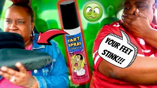 Spraying FART SPRAY On My FEET Prank On Fiance! *hilarious reaction*