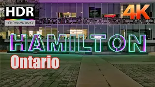 🇨🇦【4K HDR 】Hamilton City Night Walk Virtual Tour| Downtown Hamilton Walk Ontario| Travel Canada 2022