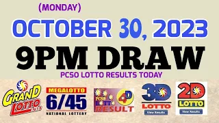 Lotto Result Today 9pm draw October 30, 2023 6/55 6/45 4D Swertres ez2 PCSO #results