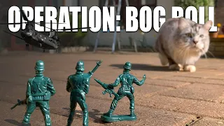 toy army men - plastic army men paratroopers - Operation Bog Roll. Avoid the cat!