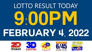 Lotto Results Today February 4 2022 9pm Ez2 Swertres 2D 3D 4D 6/45 6/58 PCSO