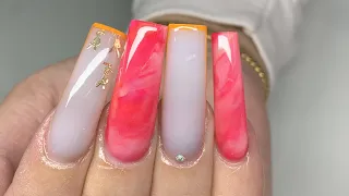 How To : New Color Powder Refill Redesign| Tapered Square Marble Acrylic Nail