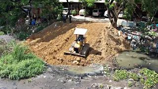 New Action Show!! Small Bulldozer Fill The Land On The Sewage Making a Play Ground With Dump Truck