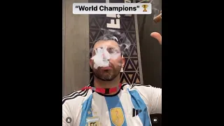 @Kun Aguero Celebrating Argentina 🇦🇷 World Cup win differently 🐐❤️ #leomessi #worlcup2022