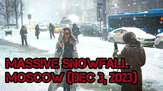 ❄️ MASSIVE SNOWFALL in Moscow! TVERSKAYA Street (December 3, 2023) [4K]