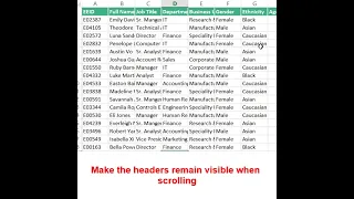 Make the headers remain visible when scrolling in Excel #shorts #excel #freeze #panes