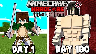 I Survived 100 Days as EREN YEAGER in Attack on Titan Minecraft!