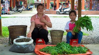 Harvest garden water spinach & Collect field snails to sell to the market, With my daughter