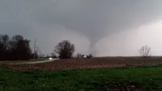 Tornado on the ground hitting Bryant, Illinois. 4-4-23