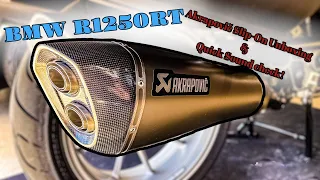 BMW R1250RT Akrapovic slip-on exhaust unboxing install and quick sound check