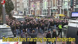 Dortmund fans marching through Amsterdam