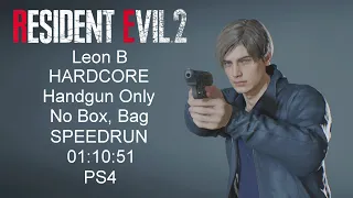 RESIDENT EVIL 2 REMAKE Leon B Hardcore handgun only, no box, no bag Speedrun in 01:10:51 PS4