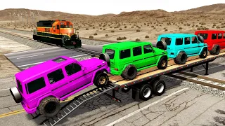 Flatbed Trailer Toyota LC Cars Transportation with Truck - Pothole vs Car #001 - BeamNG.Drive