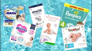 Тест обзор подгузников MANU, PAMPERS, NISHOOMI, YOKOSUN, MERRIES, AWIBI