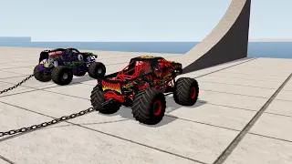 Monster Truck stunts, jumps, fails, crashes, crushing cars #2 - BeamNG Drive Game