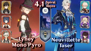 C0 Neuvillette Taser & C0 Lyney Mono Pyro | Spiral Abyss 4.1 - Floor 12 - 9 Stars | Genshin Impact