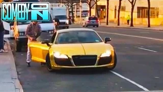 Homeless Man Steals a Gold Supercar (Social Experiment)!!!