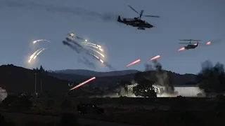 3 Ka-52 Attack Helicopter firing Missiles at Military Convoy - Military Simulation - ARMA 3