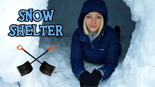 Building a Snow Shelter in Winter Forest | Outdoor cooking | Quinzee