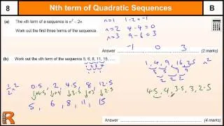 Nth term of a Quadratic Sequence, GCSE Maths revision Exam paper practice