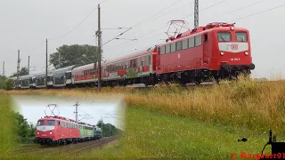 [HD BR 243 Getreidezug+ BR110 Bügelfalten + Pfiff  ,GfF und Tri Bügelfalte Überführungsfahrten