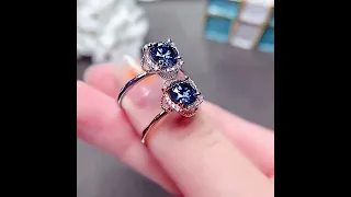 1.0 CT ROUND DARK BLUE MOISSANITE ENGAGEMENT RING by Evani Naomi Jewelry
