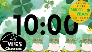 ☘️ 10-Minute Timer | MARCH CLOVER St Patrick's Day | LOFI MUSIC CLEAN | Study Relax classroom timer