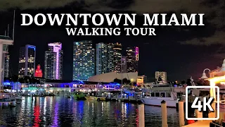 DOWNTOWN MIAMI AND BAYSIDE AT NIGHT WALKING TOUR 4K ULTRA HD 60FPS FLORIDA USA