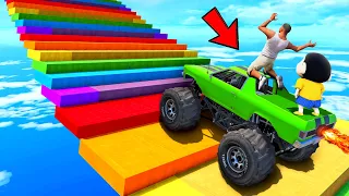 SHINCHAN AND FRANKLIN TRIED CLIMBING THE HARDEST COLOURFUL STAIRS CHALLENGE IN GTA 5