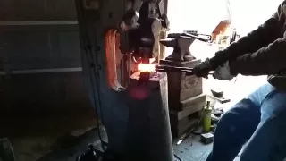 Slow motion Forging Damascus on Power Hammer Part 4.2