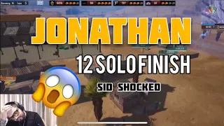 Sid Reaction On Jonathan solo 12 Kill 😱| GodL CHIKEN Dinner 💛