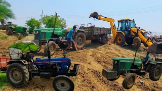 JCB 3dx Working with Many Tractors John Deere Mahindra 275 Eicher 485 Massey Ferguson#jcb #jcbvideos