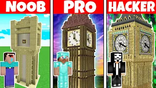 BIG BEN CLOCK HOUSE BUILD CHALLENGE - Minecraft Battle: NOOB vs PRO vs HACKER / Animation