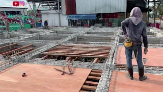 Suspended SLAB Construction Process | Traditional Timber Formwork | Steel Rebar + Concrete Process