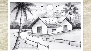 How to Draw a Simple Landscape Easy Pencil Drawing, Pencil Sketch for Beginners